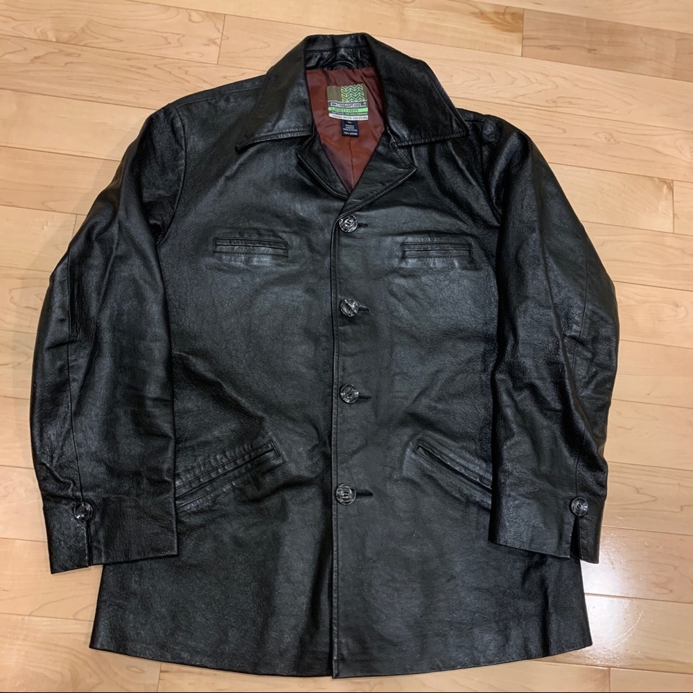 Rare Diesel Leather Jacket Button Coat size Large